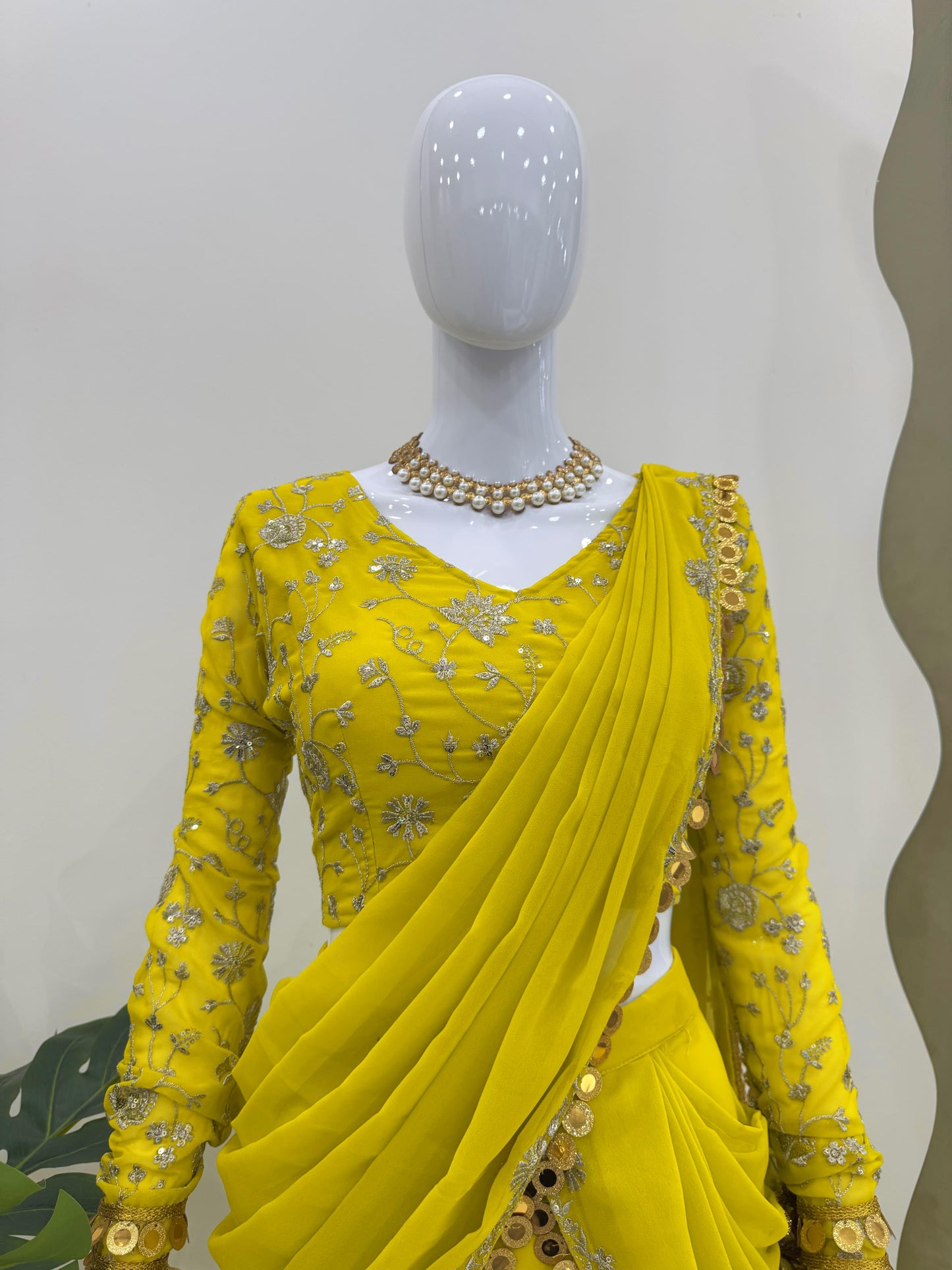 P.Green Georgette Stitched Lehenga Saree
