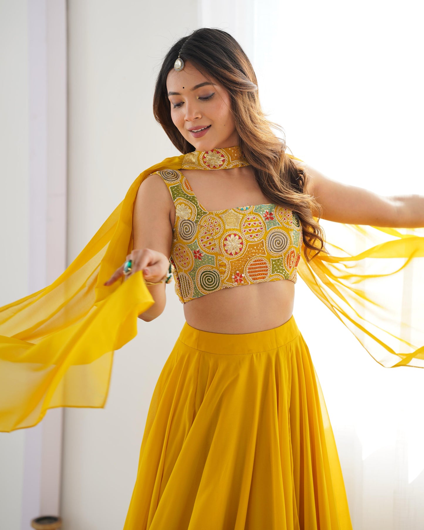 Yellow Color Ready to Wear Pure Georgette Lehenga Choli With 8.0 Mtr Flair