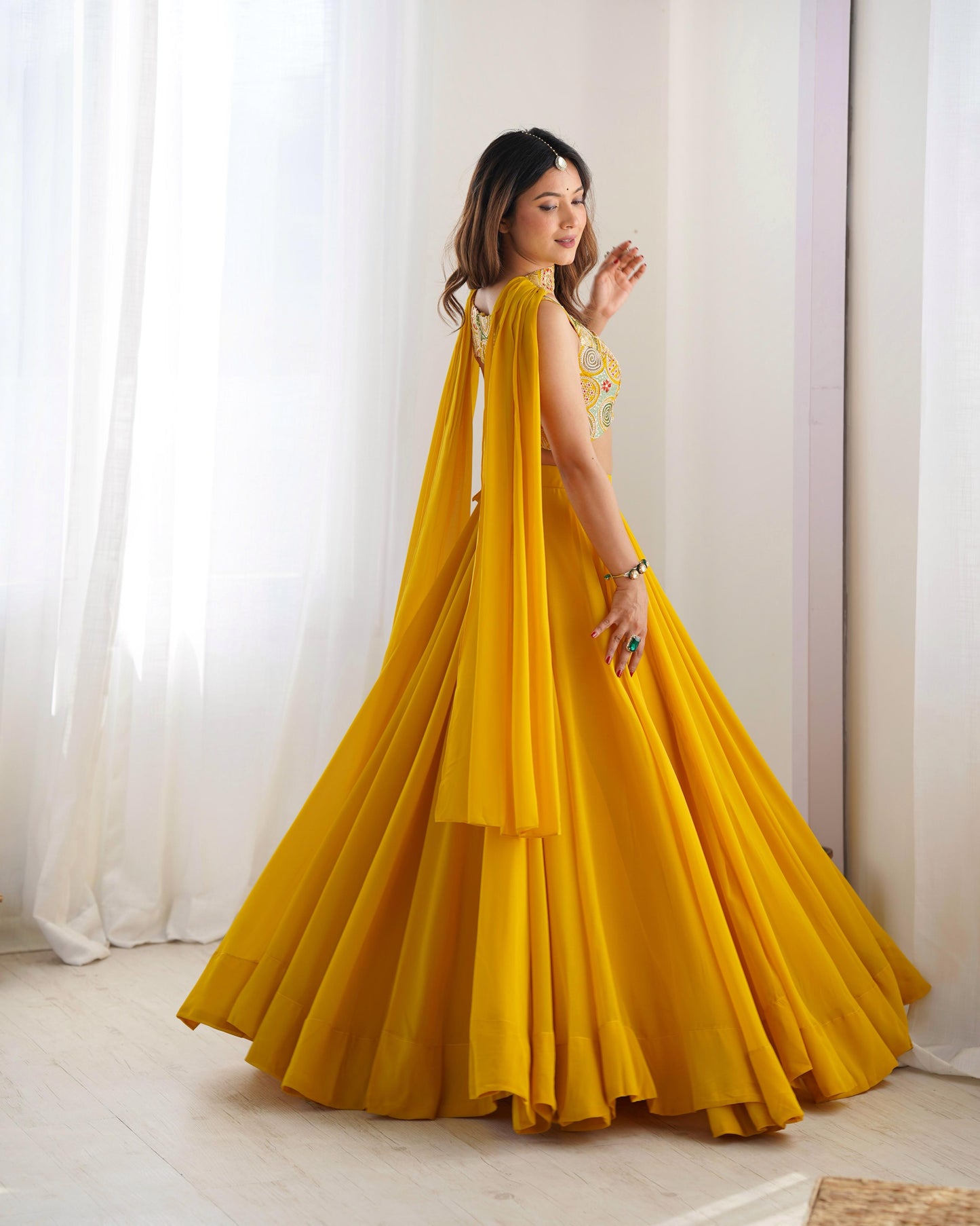 Yellow Color Ready to Wear Pure Georgette Lehenga Choli With 8.0 Mtr Flair