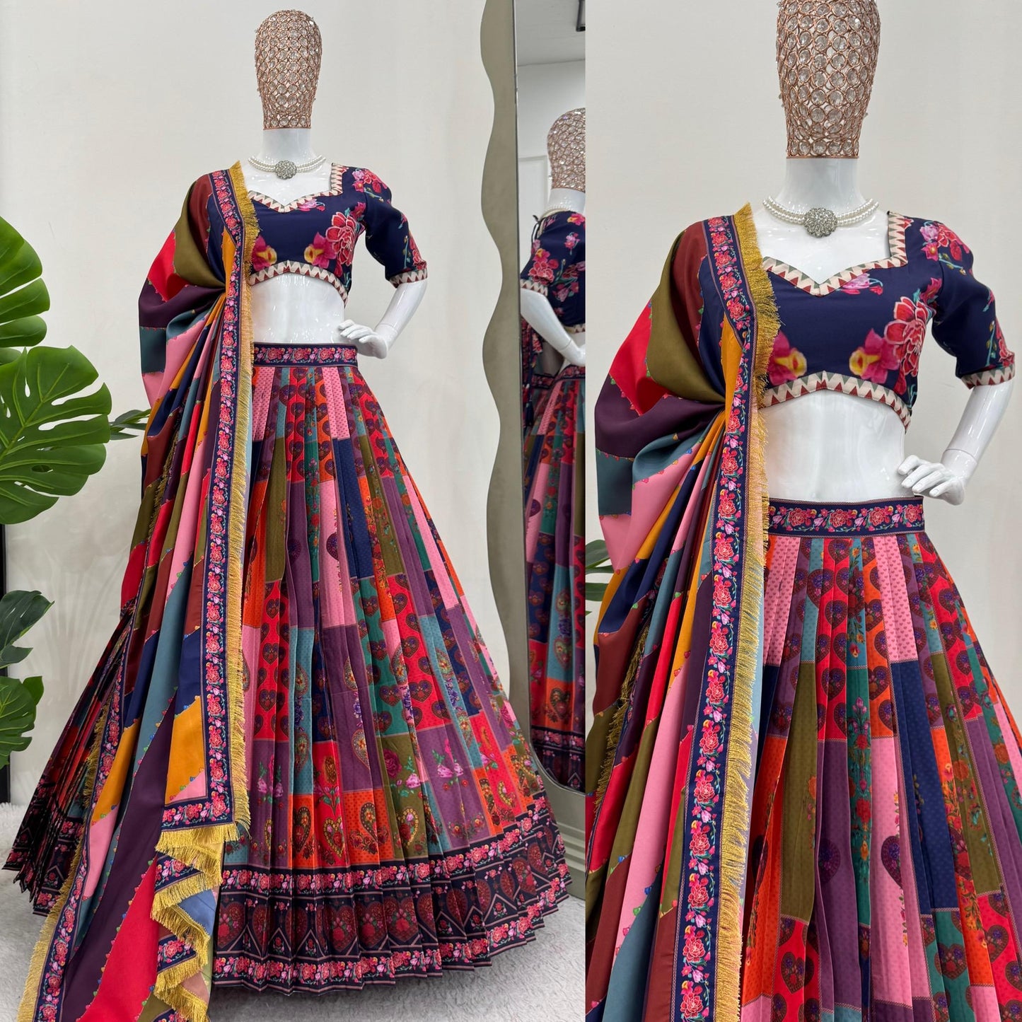 Multi Color Silk Base Printed Lehenga Choli Design