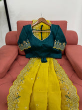 Load image into Gallery viewer, Mehndi Sangeet Function Wear Lime Yellow Silk Border Work Saree
