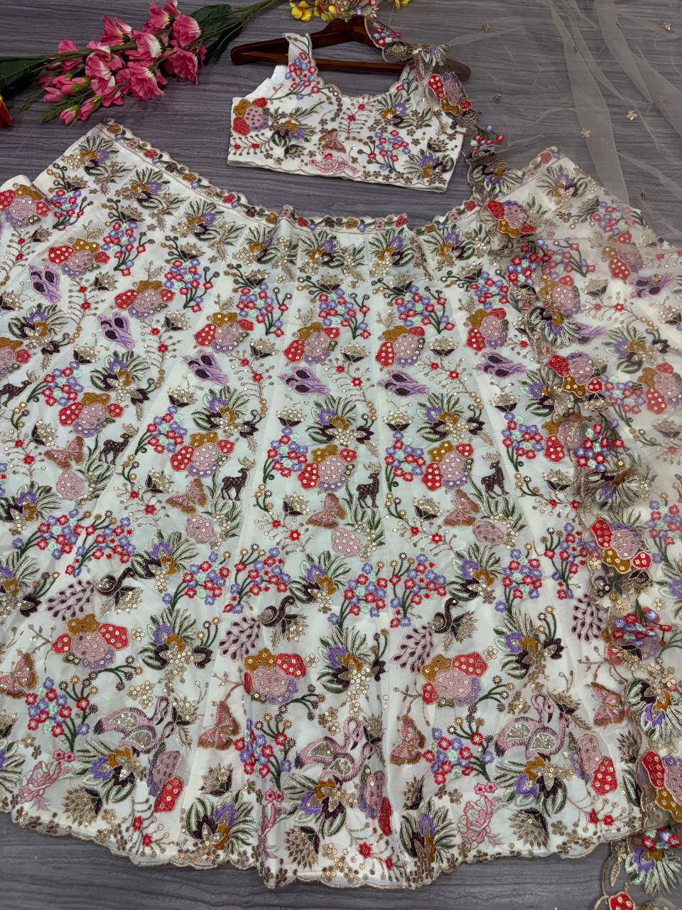 Designer Floral Work Semi Stitched Lehenga Choli