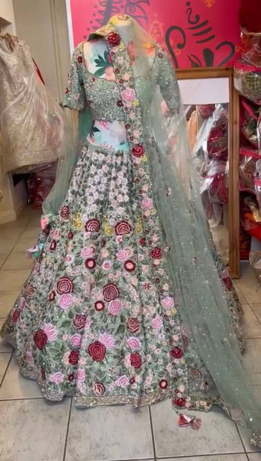 Pista Color Satin Silk Heavy Lehenga Choli