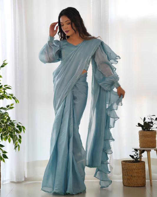 Jimmi Chu Organza Silk Ruffle Style 1 Min Fully Readymade Saree