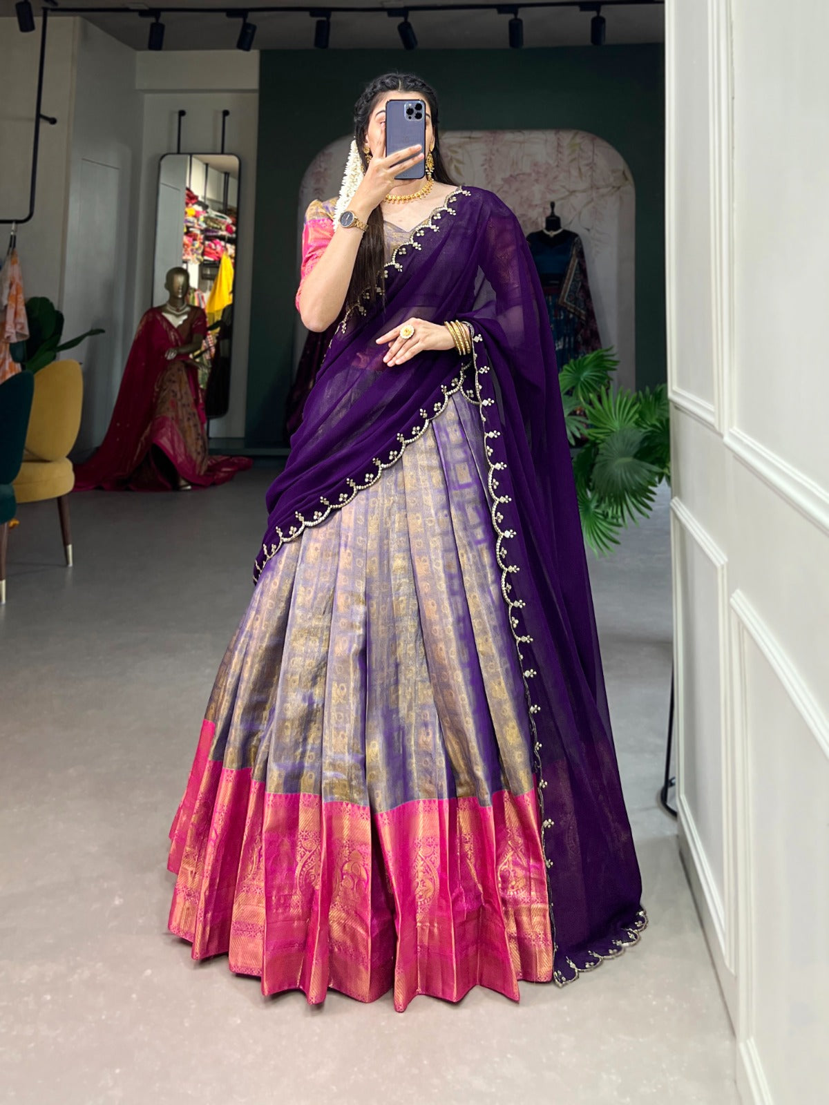 South Indian Wear Kanjivaram Silk Lehenga Choli