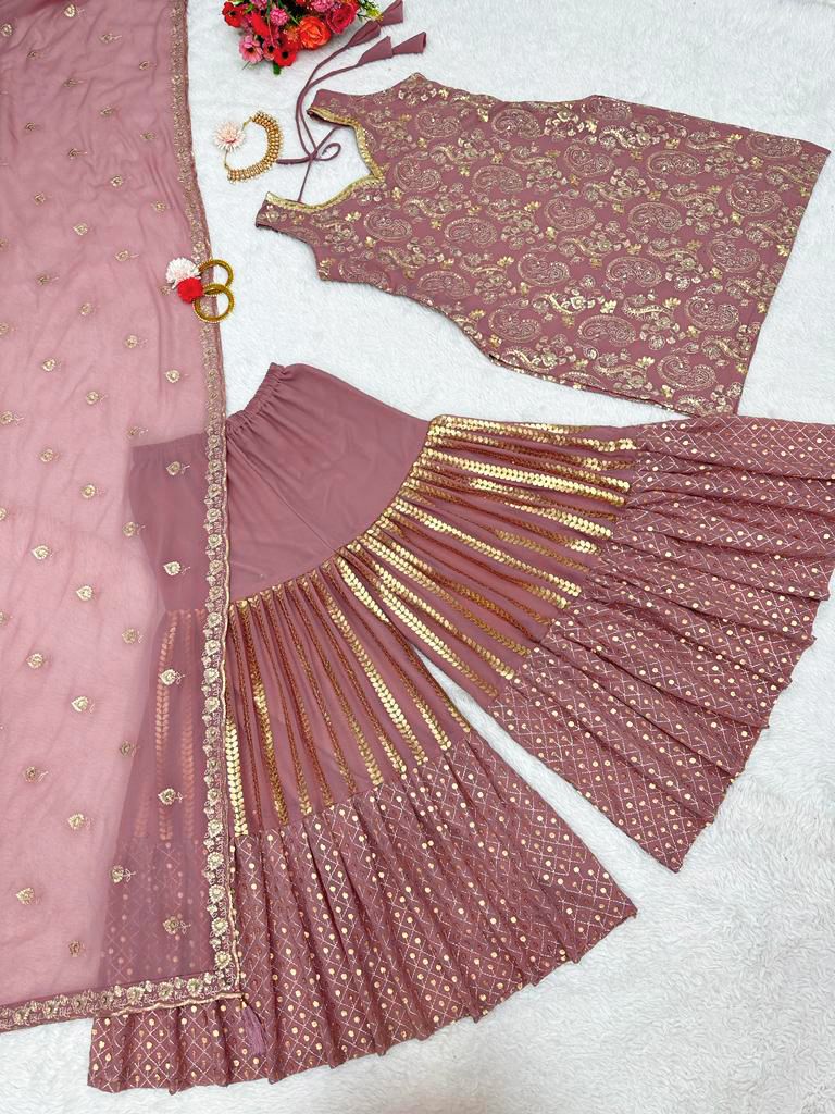Designer Sequence Work Georgette Party Wear Sharara Suit With Duppata