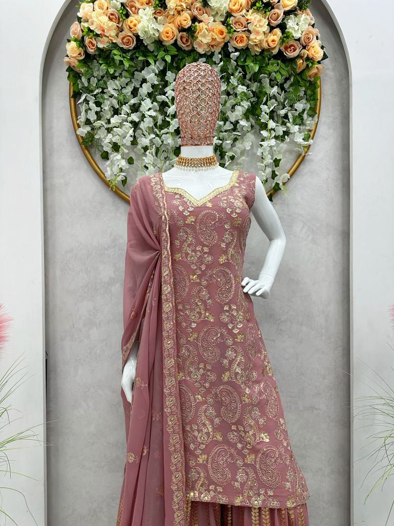 Designer Sequence Work Georgette Party Wear Sharara Suit With Duppata