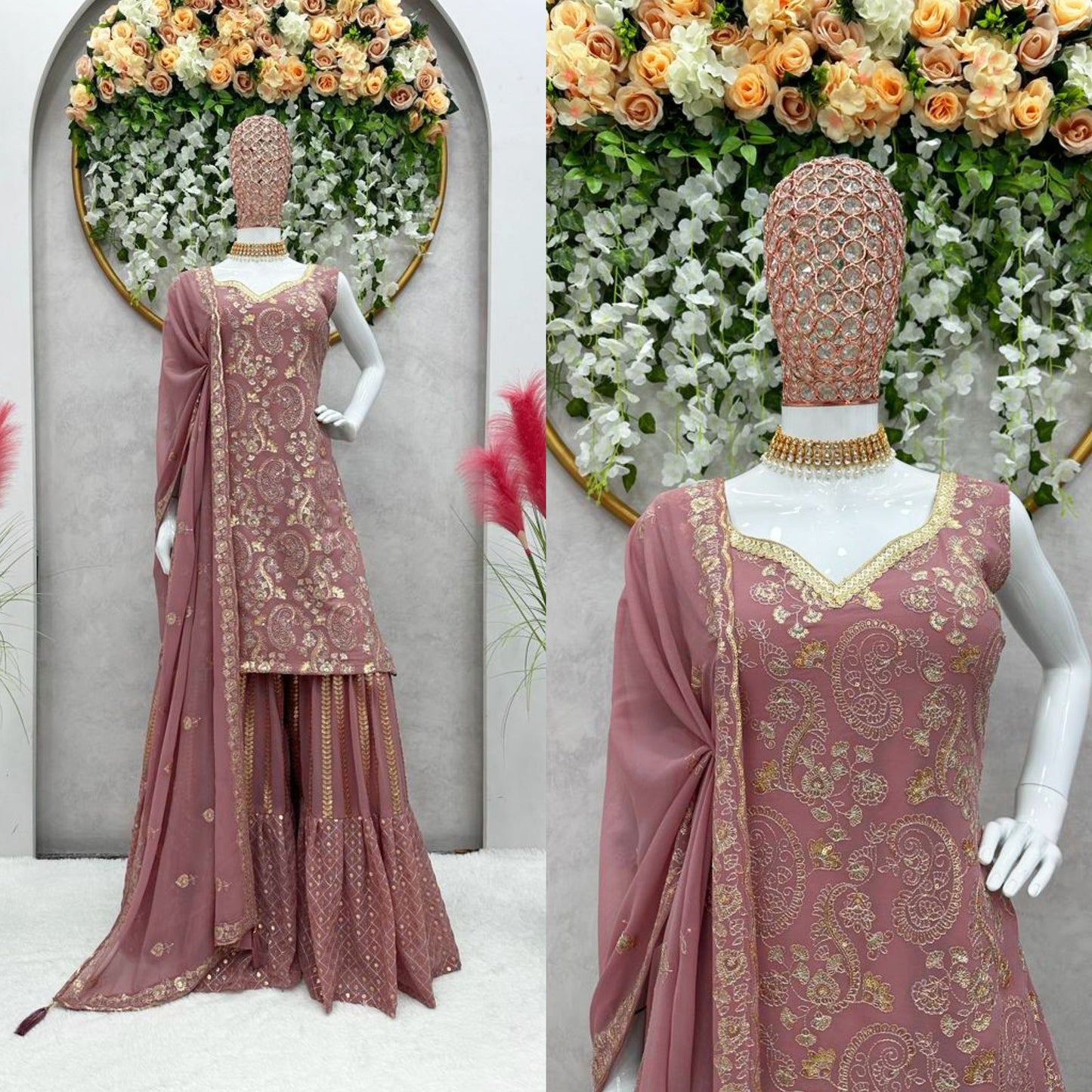Designer Sequence Work Georgette Party Wear Sharara Suit With Duppata