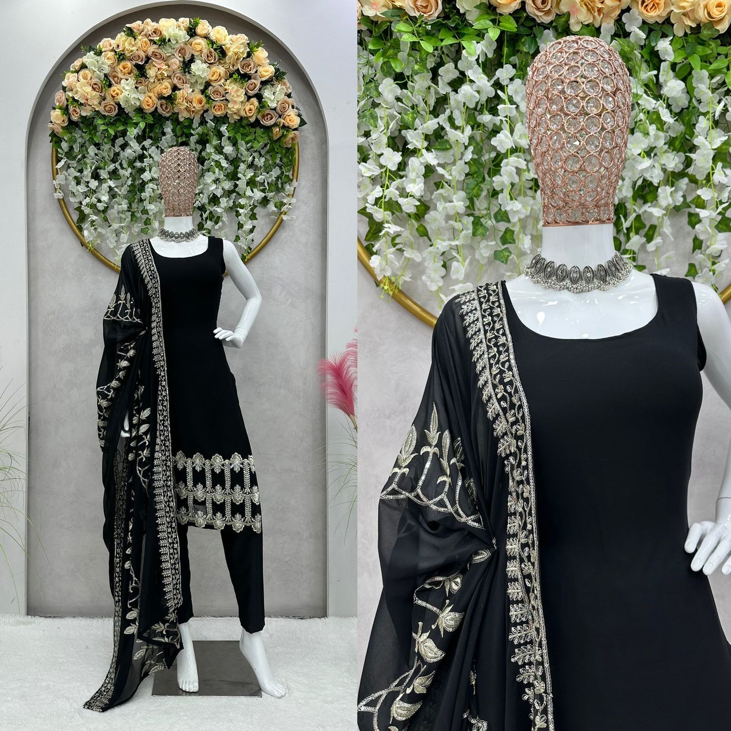 Heavy Faux Georgette Febric With Sequnce & Thred Work And Pent On Crep Febric And Dupatta