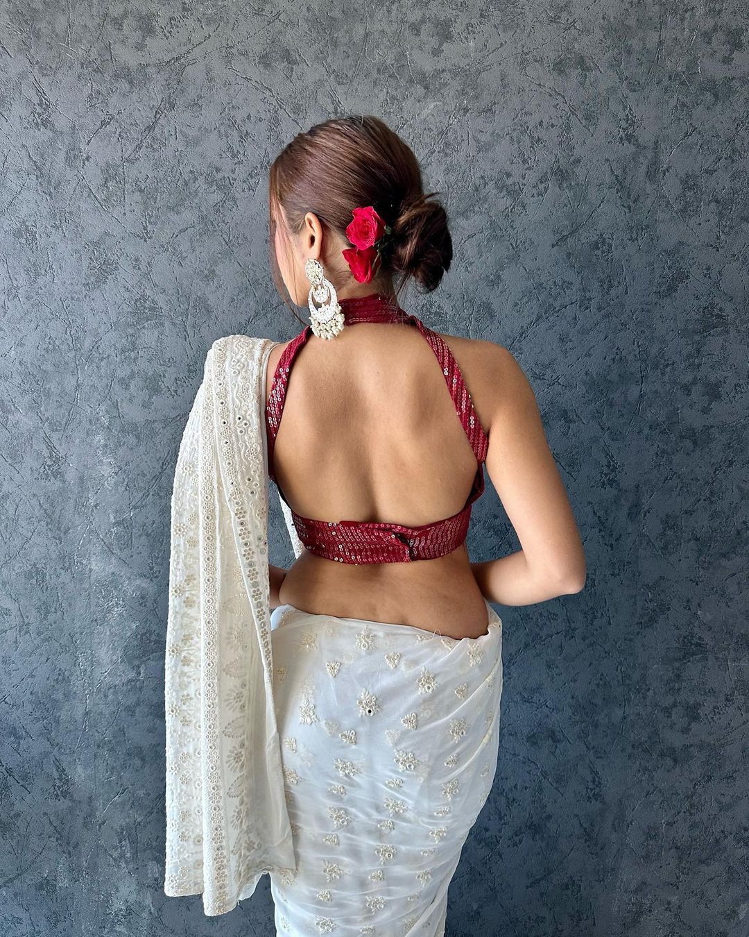 Georgette Heavy Sequence Work Off White Wedding Wear Saree With Beautiful Blouse