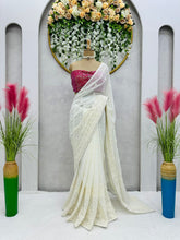 Load image into Gallery viewer, Georgette Heavy Sequence Work Off White Wedding Wear Saree With Beautiful Blouse
