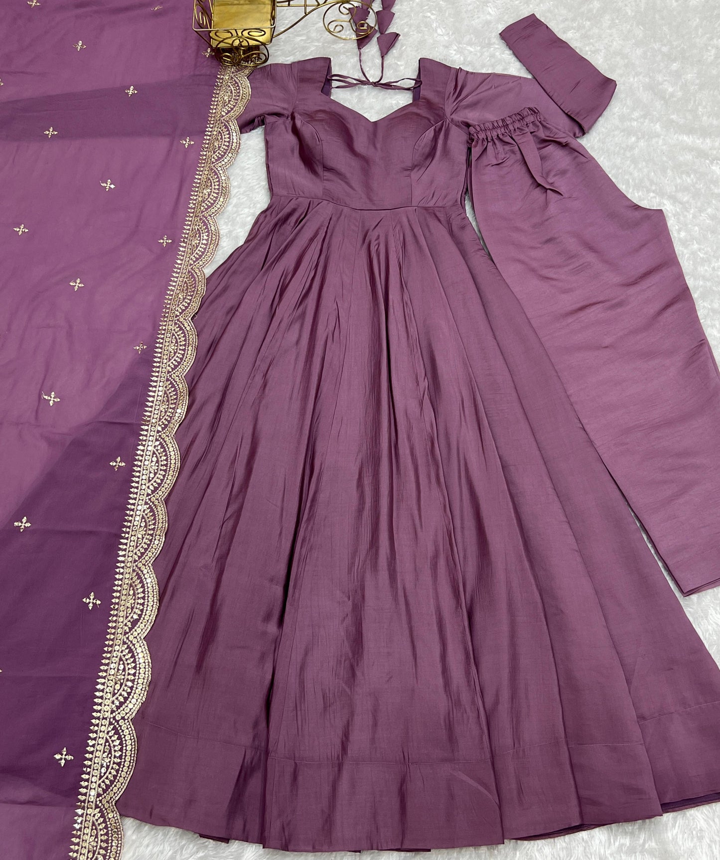 Amazing Silk base Sauber Look Gown with Work Dupatta