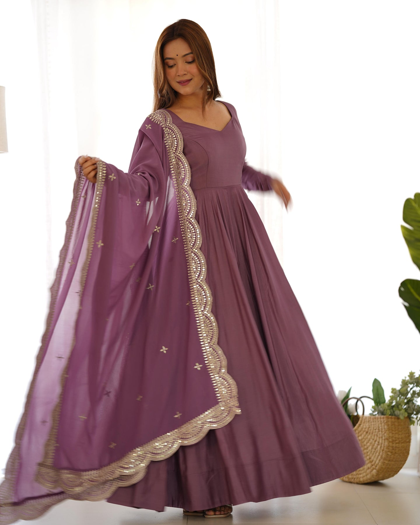 Amazing Silk base Sauber Look Gown with Work Dupatta