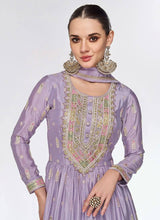 Load image into Gallery viewer, Lavender Color Silk Stitched Function Wear Gown Design
