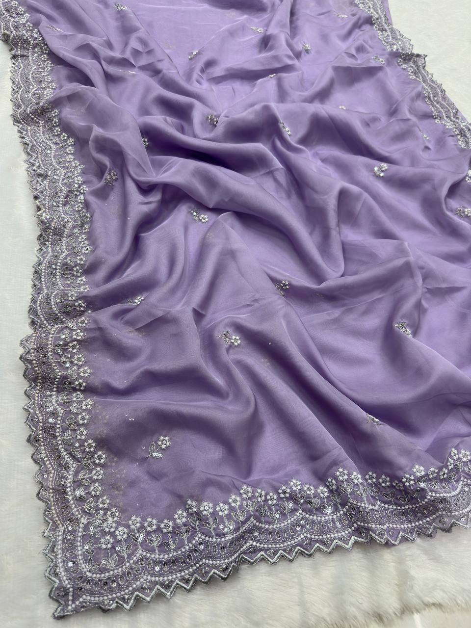 Lavender Color Tubsy Silk Designer Saree