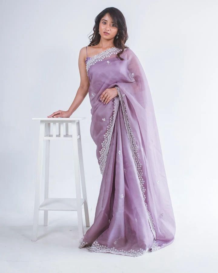 Lavender Color Tubsy Silk Designer Saree