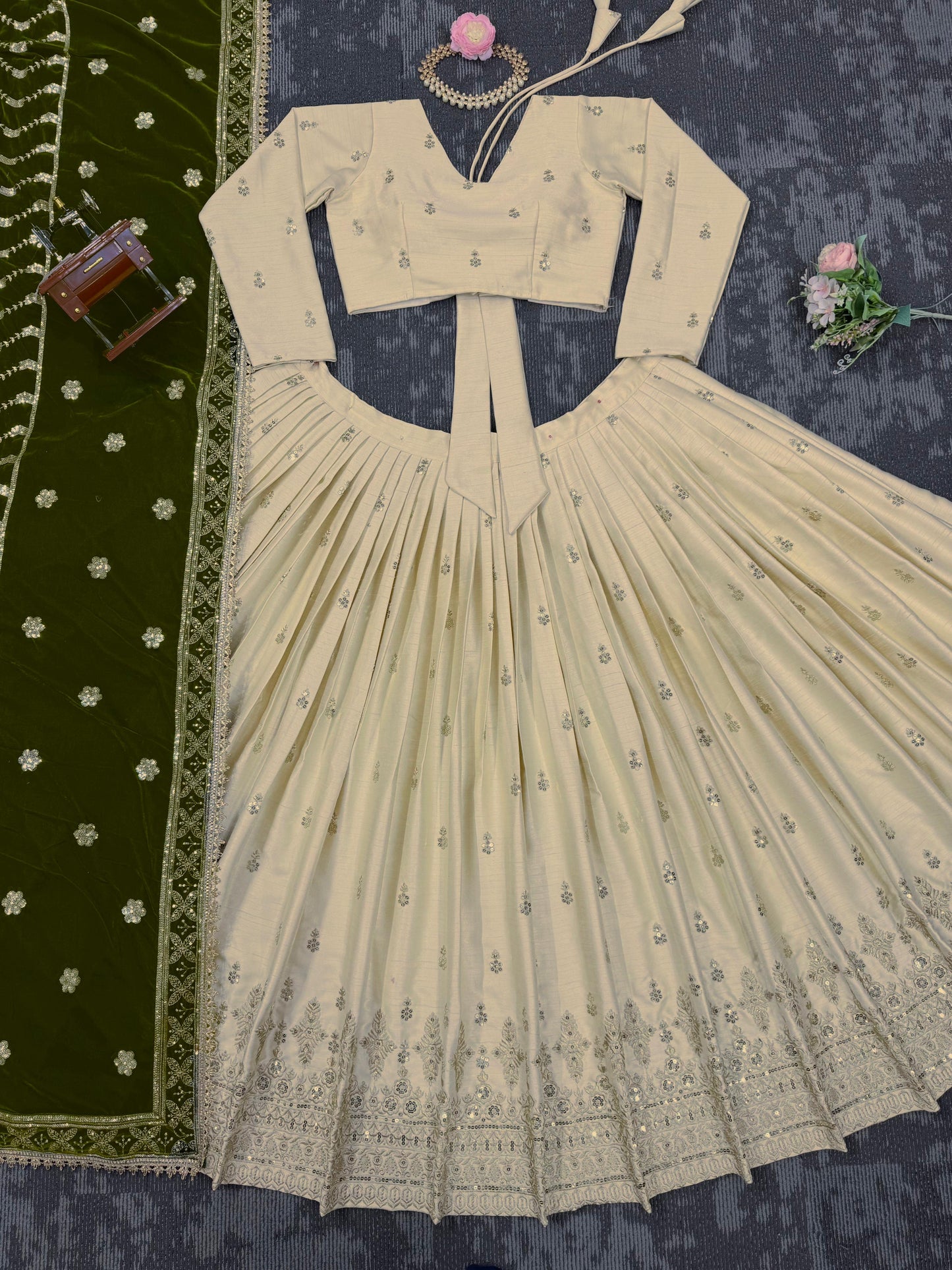 Party Wear Silk Lehenga Choli with Heavy Work Velvet Dupatta