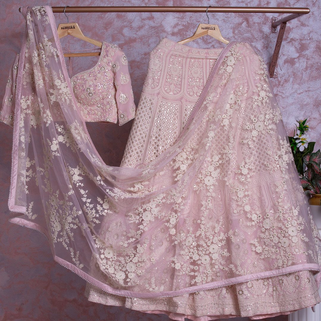 Pink Georgette Thread Embroidered Lehenga Choli