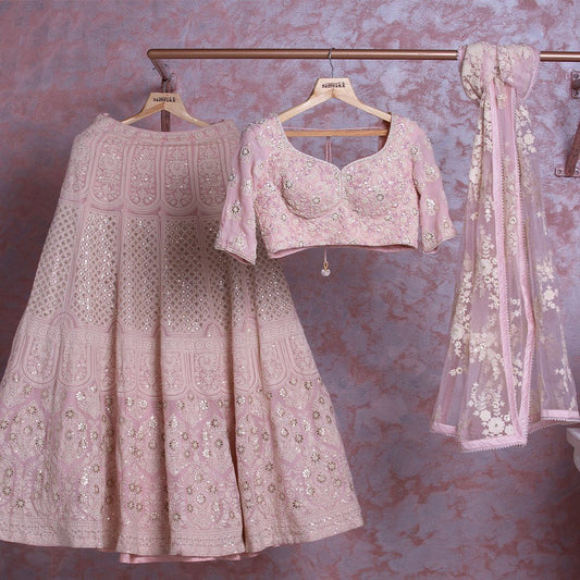 Pink Georgette Thread Embroidered Lehenga Choli