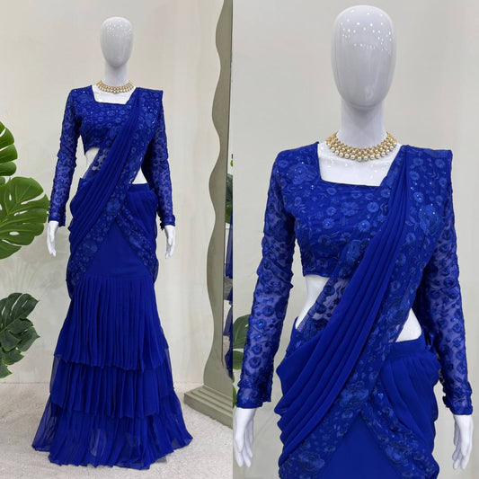 Party Wear Georgette Ruffle Style Lehenga Saree For Women