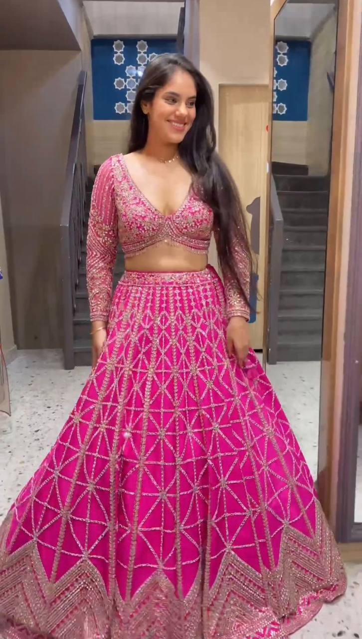 Wedding Wear Pink Color Malay Silk Embroidered Work Lehenga Choli