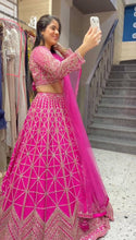 Load image into Gallery viewer, Wedding Wear Pink Color Malay Silk Embroidered Work Lehenga Choli
