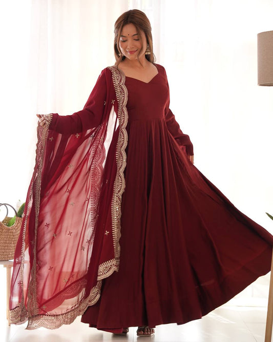 Blooming Party Wear Georgette Embroidered Work Gown Dupatta