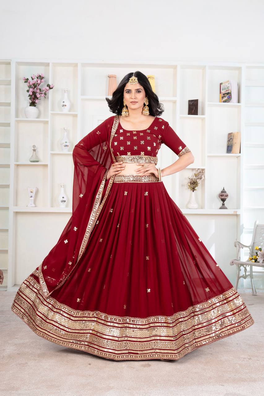 Red Color Georgete Sequence Work Lehenga Choli
