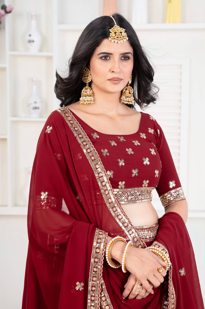 Red Color Georgete Sequence Work Lehenga Choli