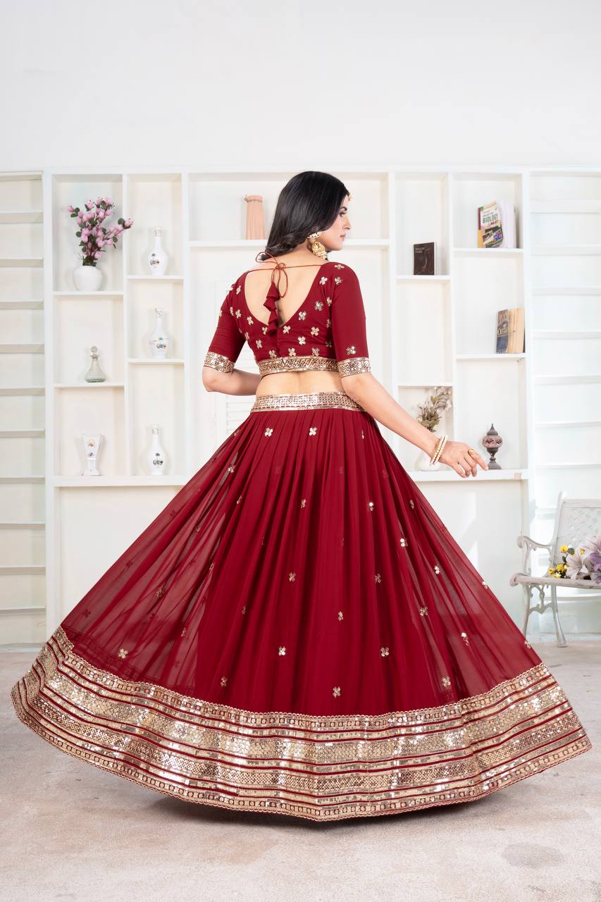 Red Color Georgete Sequence Work Lehenga Choli