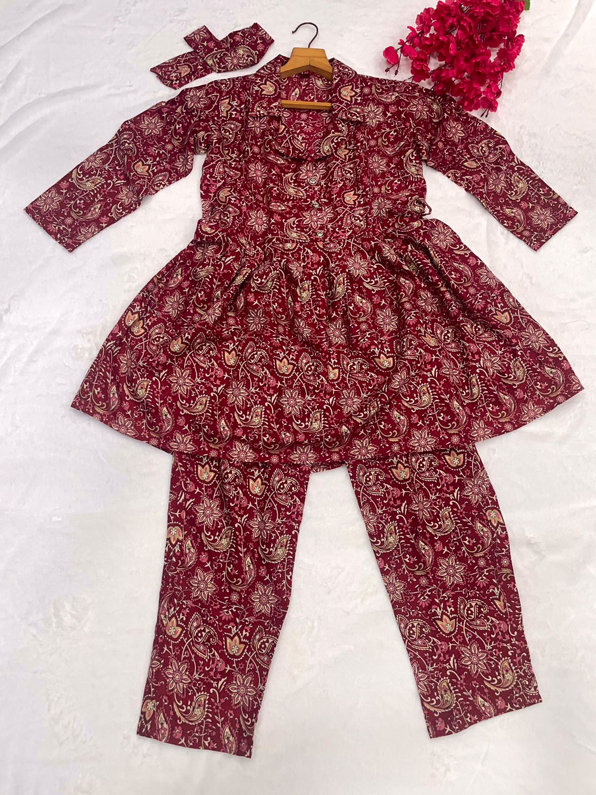 Party Wear Cotton Printed Full Stitched Cord Set For Girls