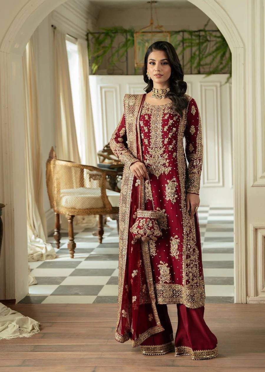 Red Color Georgette Heavy Work Stitched Sharara Suit