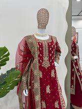 Load image into Gallery viewer, Red Color Georgette Heavy Work Stitched Sharara Suit
