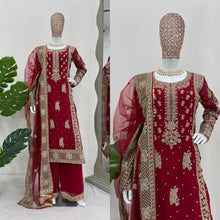 Load image into Gallery viewer, Red Color Georgette Heavy Work Stitched Sharara Suit
