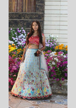 Load image into Gallery viewer, Haldi Mehndi Wear Sky Georgette Real Mirror Embroidered Work Lehenga Choli
