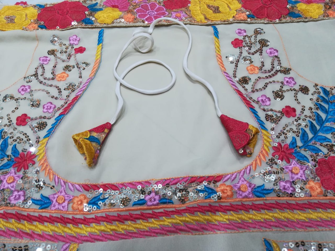 Colorful Floral Thread Embroidered Work Georgette Semi Stiched Lehenga Choli