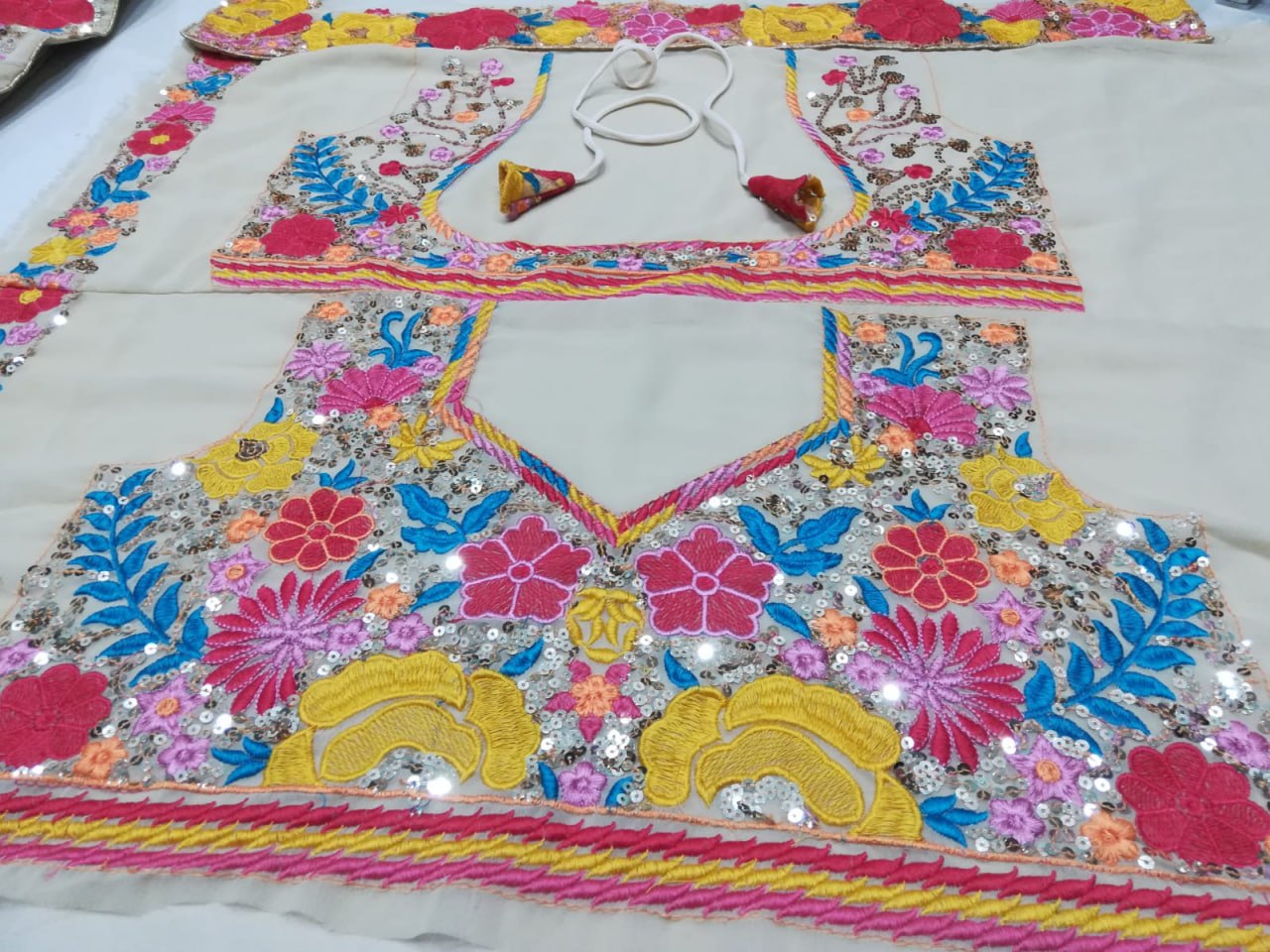 Colorful Floral Thread Embroidered Work Georgette Semi Stiched Lehenga Choli