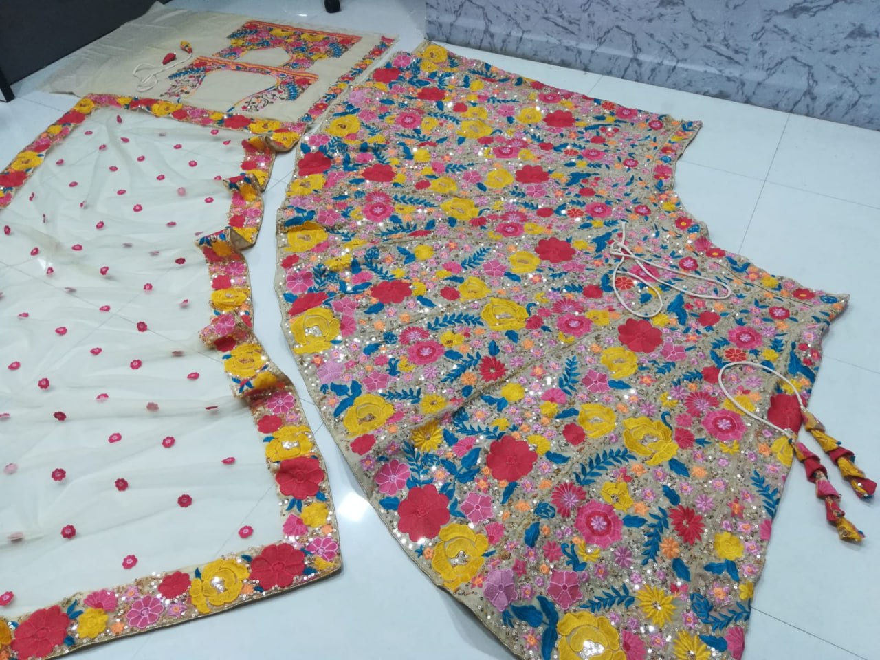 Colorful Floral Thread Embroidered Work Georgette Semi Stiched Lehenga Choli