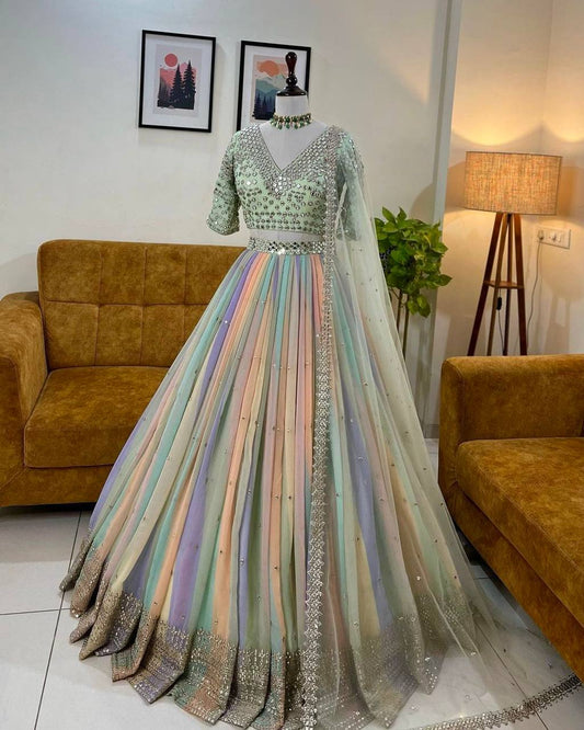 Multi Color Georgette Semi Stitched Lehenga Choli For Women