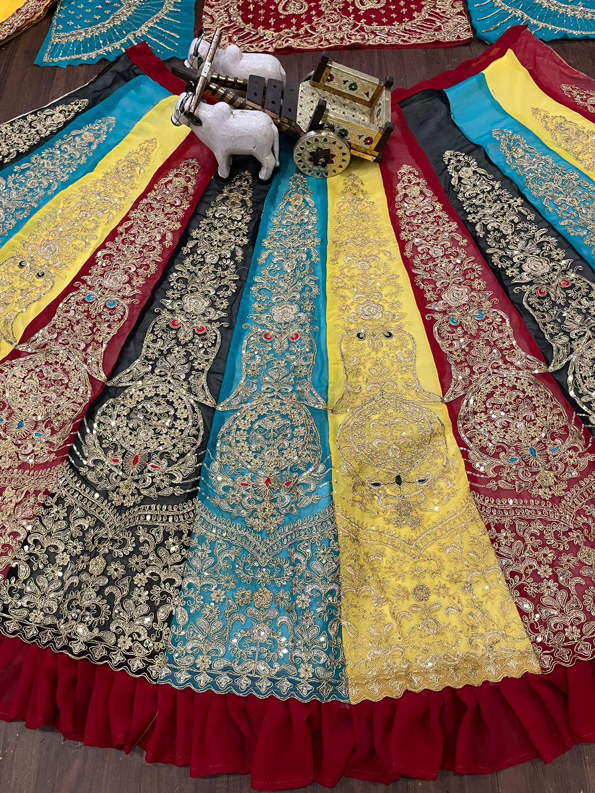 Multi Color Georgette Heavy Embroidered Lehenga Choli