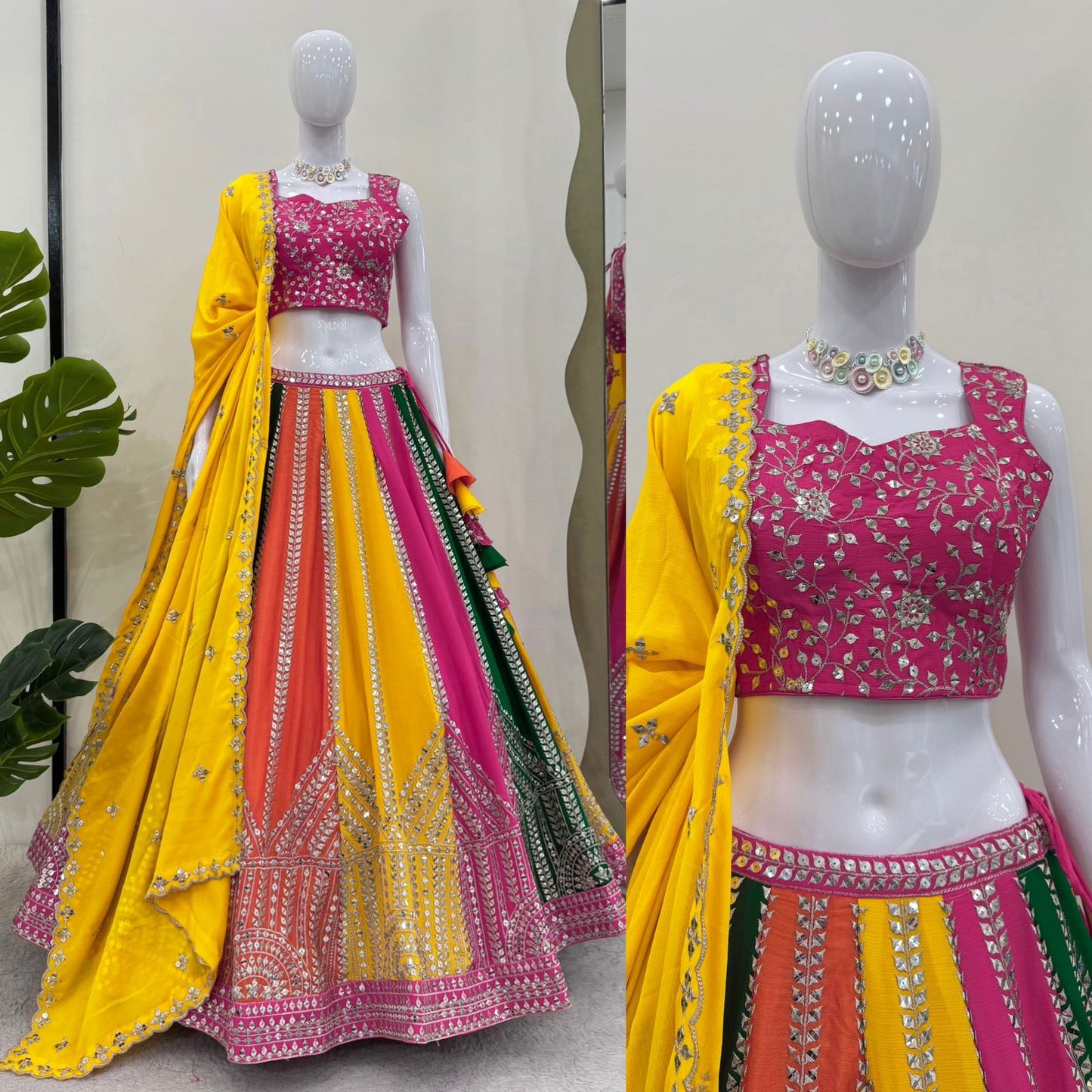 Multi Color Sangeet Mehndi Haldi Wear Silk Lehenga Choli