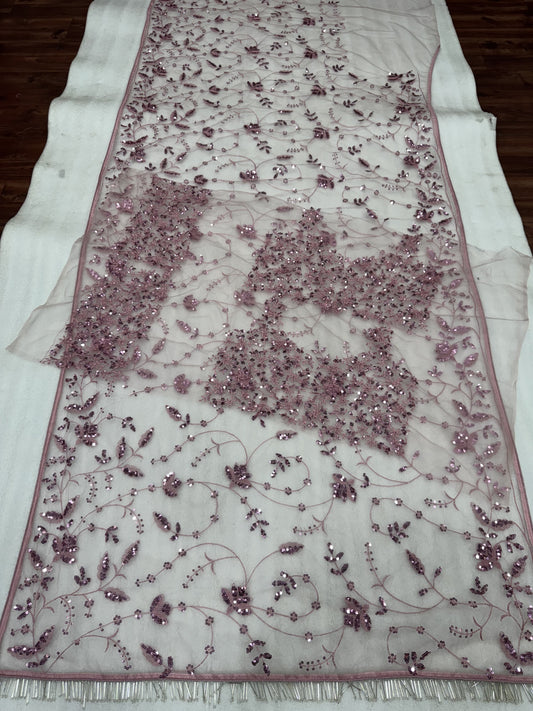 Onion Soft Net Sparkling Sequence Work Saree