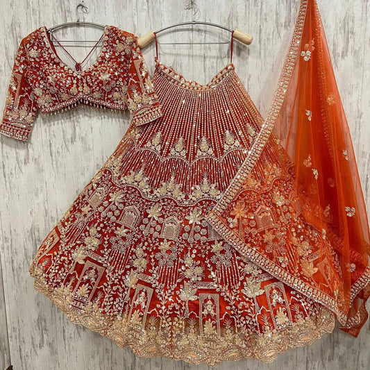 Orange Heavy Embroidered Lehenga Choli