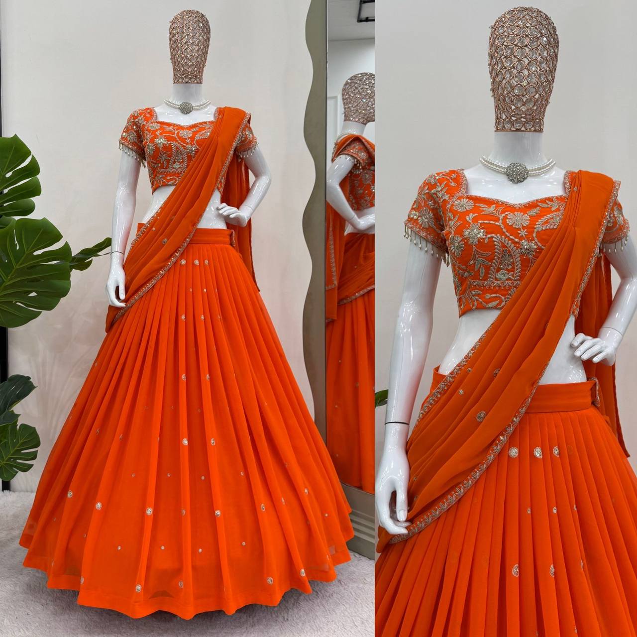 Orange Color Georgette Lehenga Saree