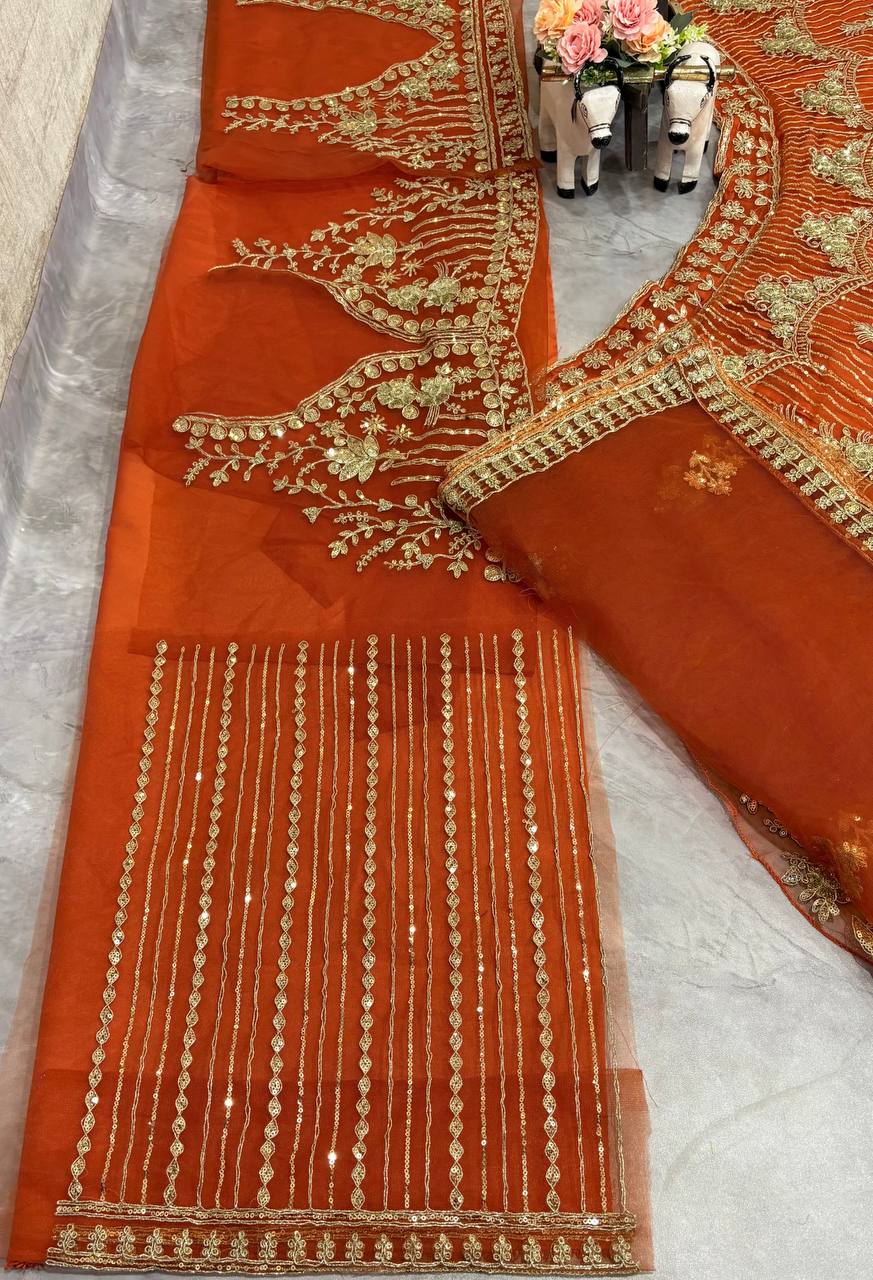 Orange Heavy Embroidered Lehenga Choli