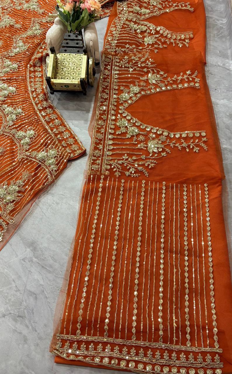Orange Heavy Embroidered Lehenga Choli