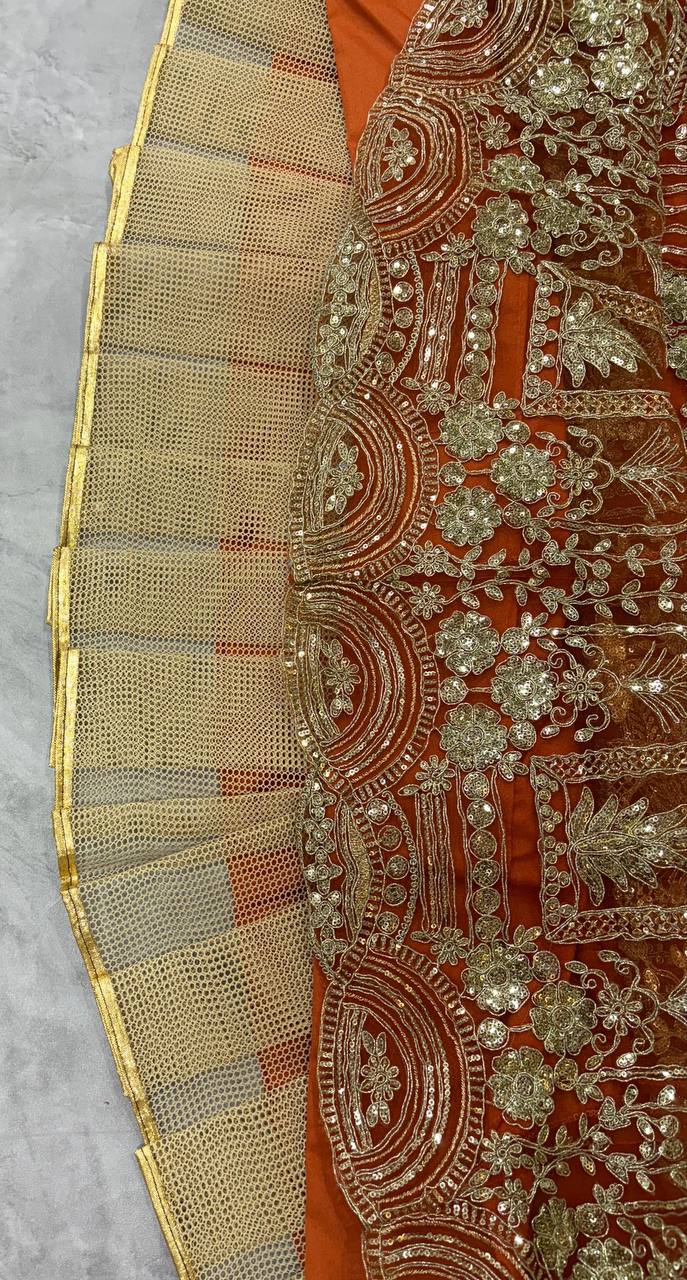 Orange Heavy Embroidered Lehenga Choli