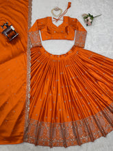 Load image into Gallery viewer, Orange Color Satin Silk Unique Designer Lehenga Choli
