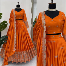 Load image into Gallery viewer, Orange Color Satin Silk Unique Designer Lehenga Choli
