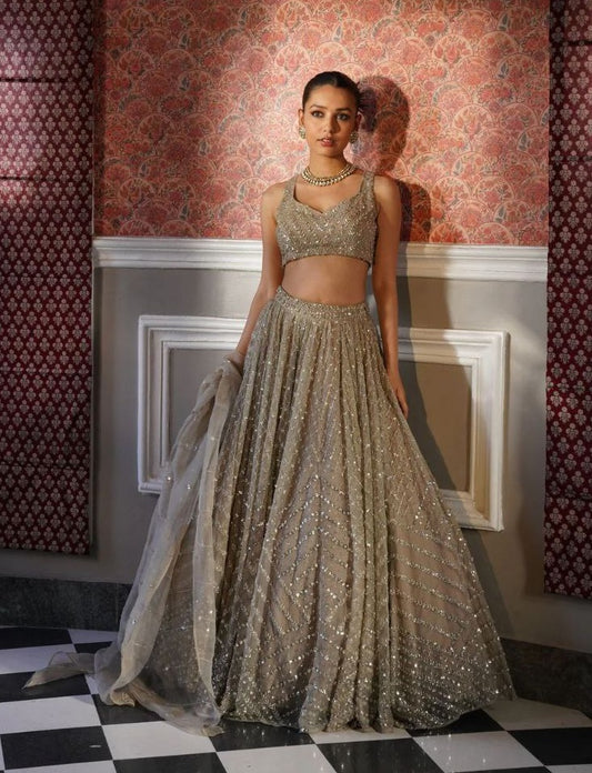 Wedding Wear Organza Silk Thread Embroidered Work Lehenga Choli